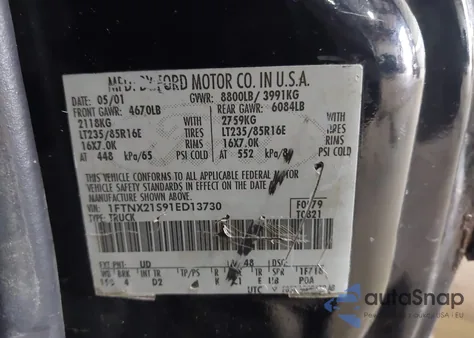 2001 Ford F-250 Lariat/Xl/Xlt z USA, uszkodzony, nr VIN 1FTNX21S91ED13730